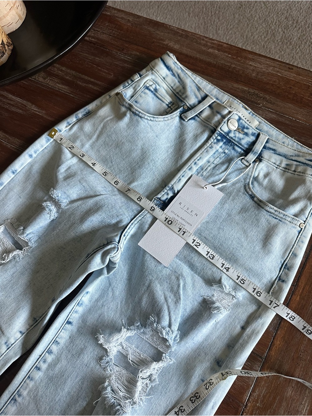 RISEN BOUTIQUE DENIM Boho High-Rise Wide Leg Distressed Jeans - Light Wash - Picture 9 of 13